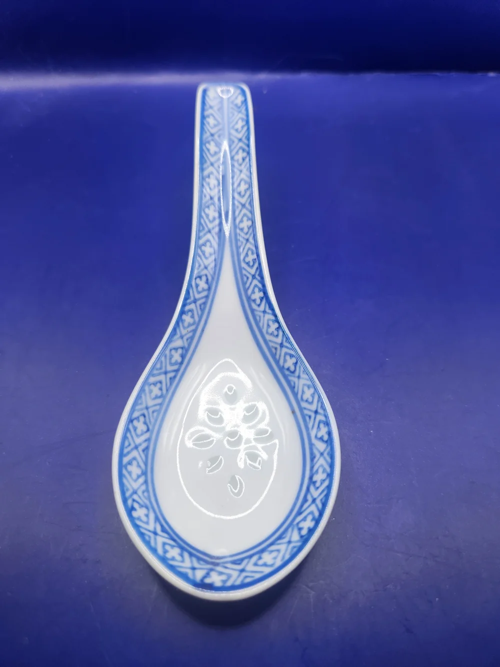Vintage Blue and White Porcelain Soup Spoons - Set of 4
